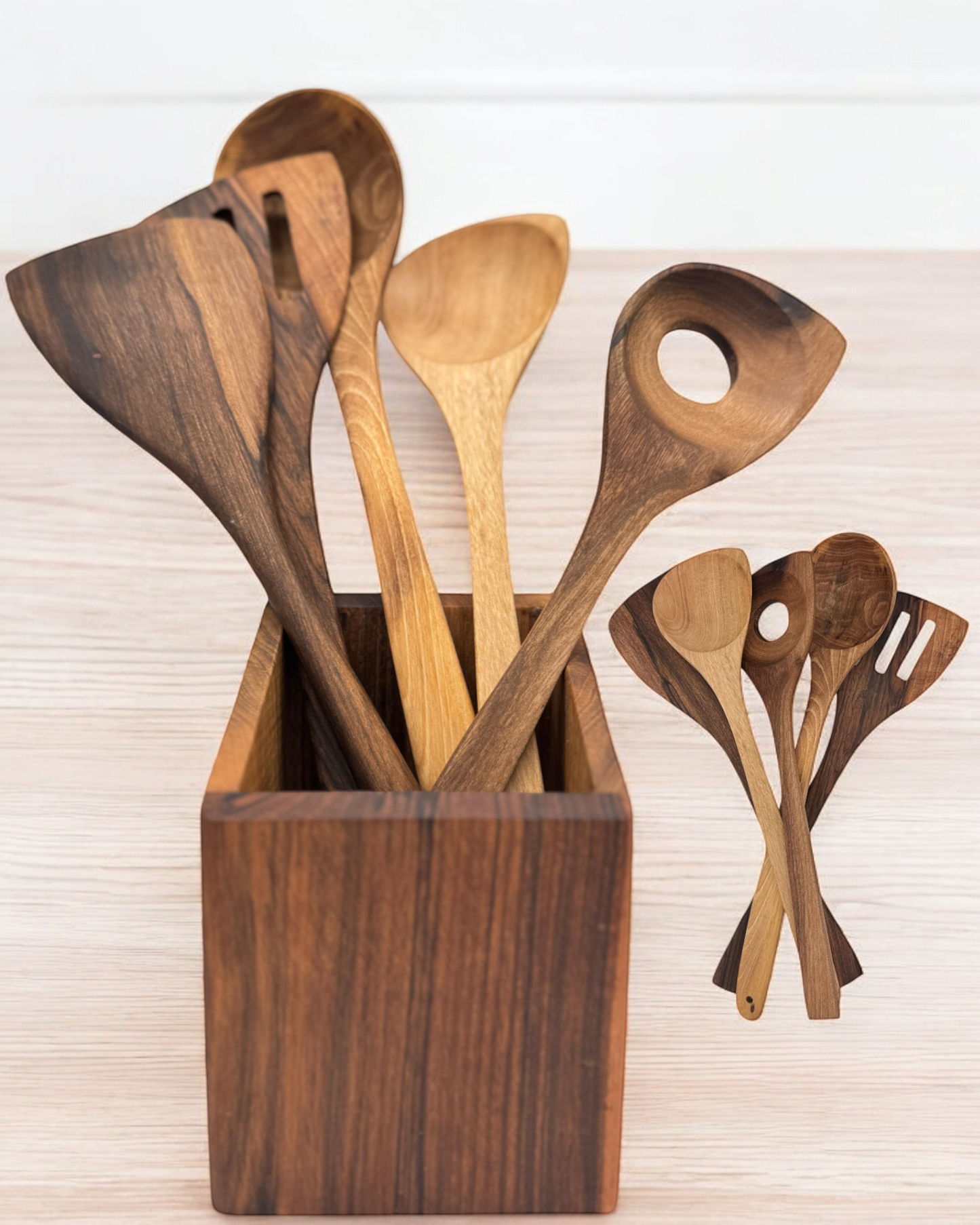 5 Spatules et Support Bois Noyer