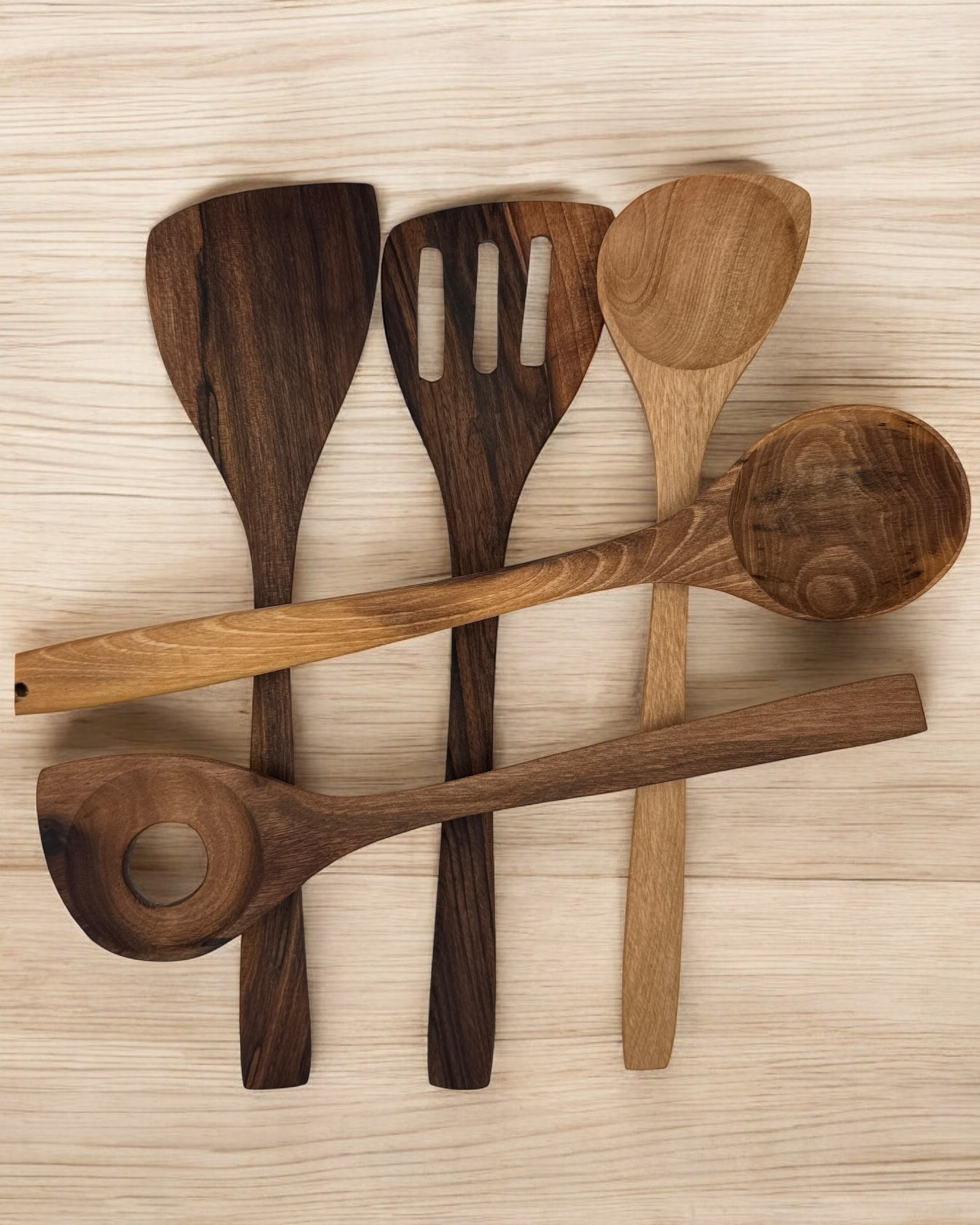 5 Spatules et Support Bois Noyer