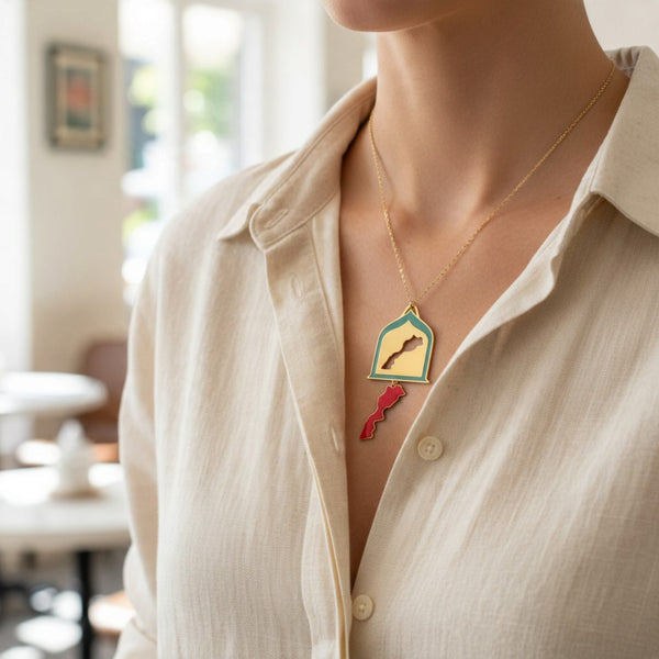 Collier Bab Maroc & Carte du Royaume – Acier Inoxydable Doré