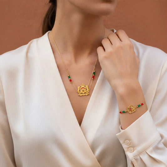 Parure Armoiries du Maroc – Collier & Bracelet Acier Inoxydable Doré