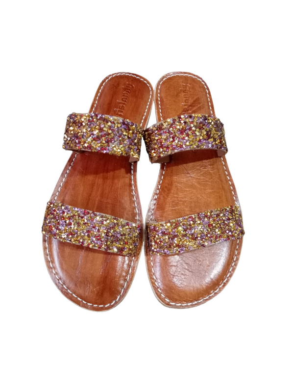 Sandale Médicale Cuir Double Bride Femme - Pierres Naturelles Décoratives