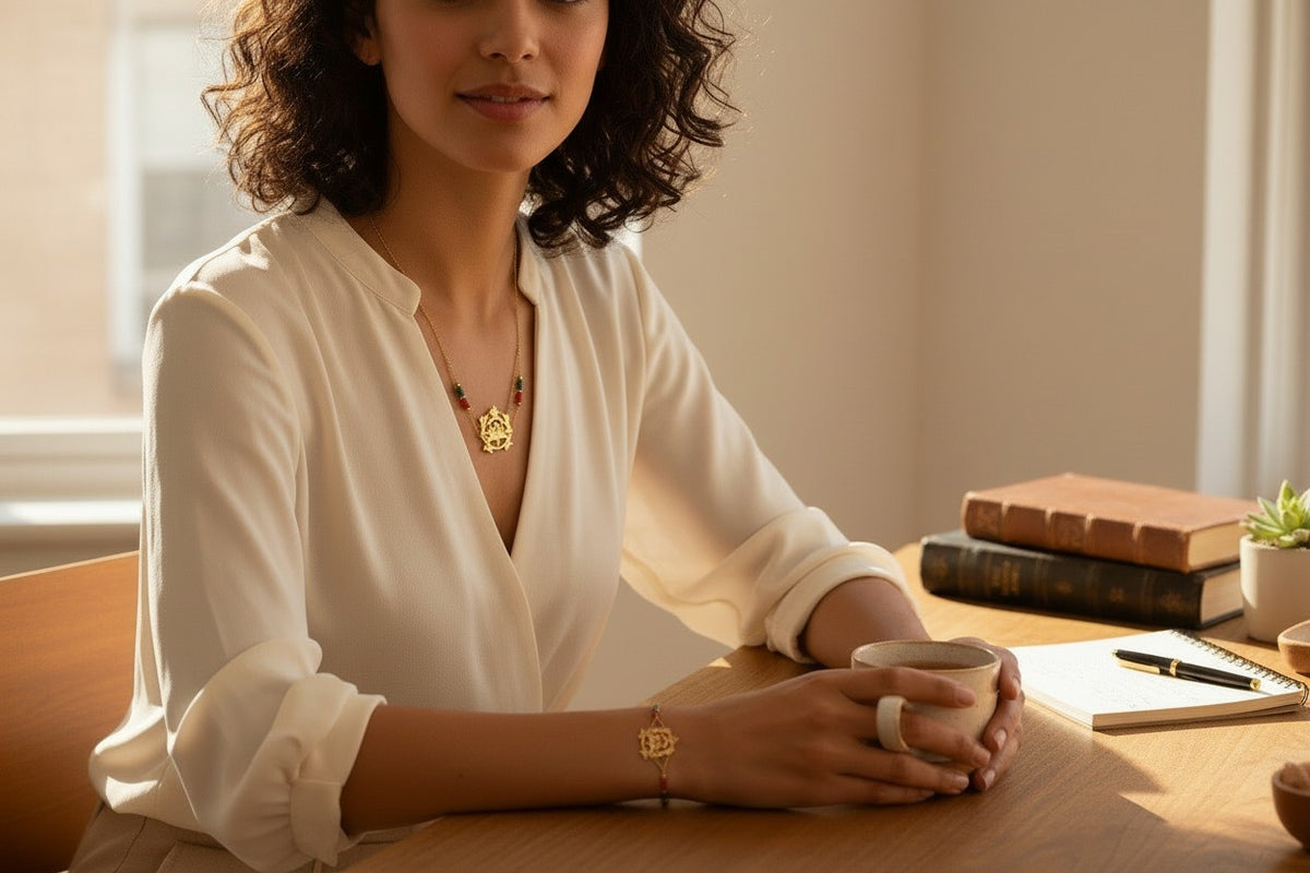 Parure Armoiries du Maroc – Collier & Bracelet Acier Inoxydable Doré