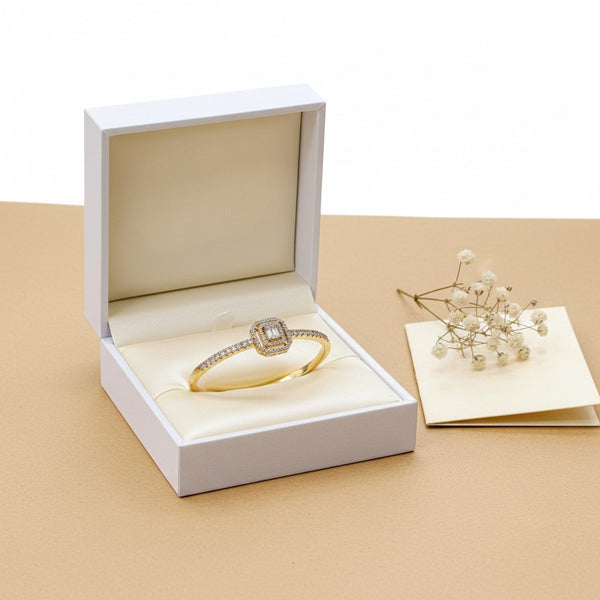 Bracelet Jonc Carré Halo – Acier Inoxydable Doré & Zircons