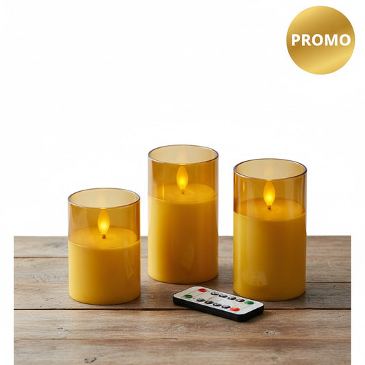 Lot de 3 bougies LED avec télécommande, effet flamme réaliste