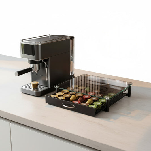 Support Tiroir Range-Capsules de Café avec Plateau en Verre