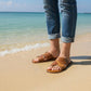 Sandales en cuir portées avec jean