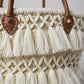 Sac panier en paille tressée avec anses en cuir et perles dorées