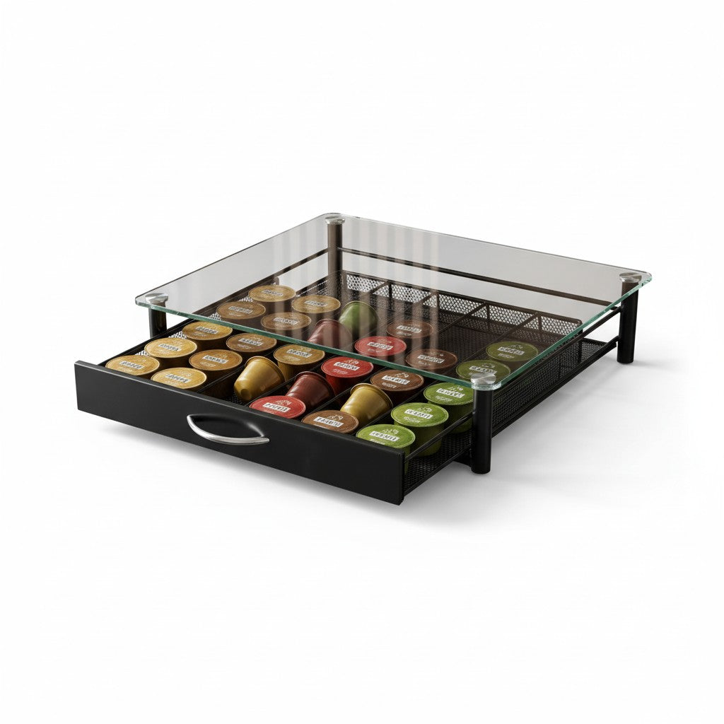 Support Tiroir Range-Capsules de Café avec Plateau en Verre