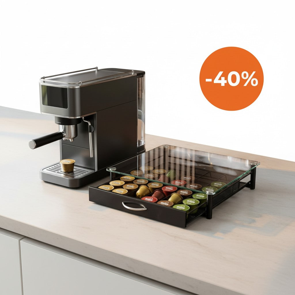 Support Tiroir Range-Capsules de Café avec Plateau en Verre