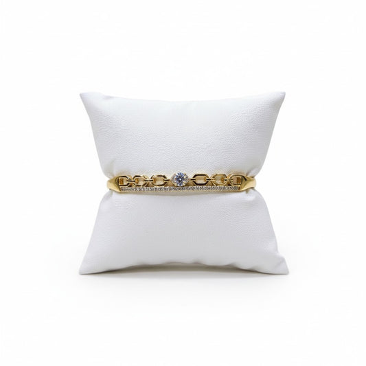 Bracelet Jonc Chaîne & Zircons – Acier Inoxydable Doré