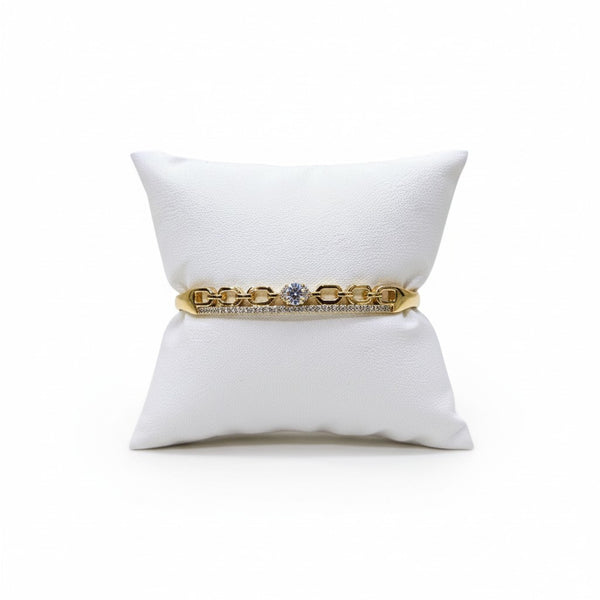 Bracelet Jonc Chaîne & Zircons – Acier Inoxydable Doré
