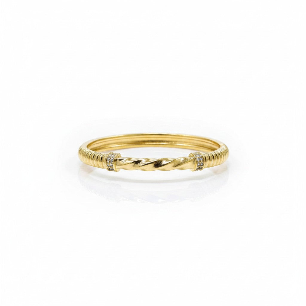 Bracelet Jonc Torsadé & Zircons – Acier Inoxydable Doré