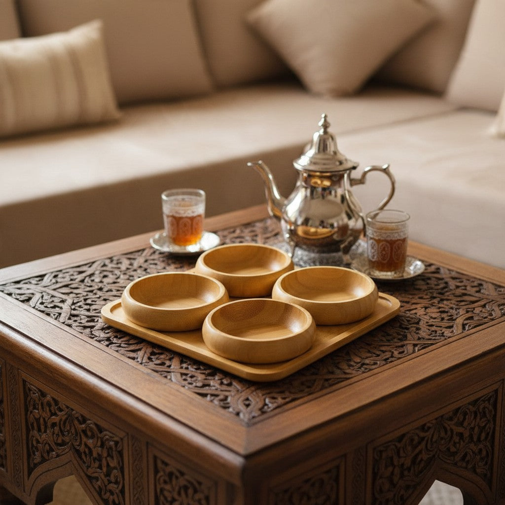 Plateau de Service en Bambou – 4 Bols