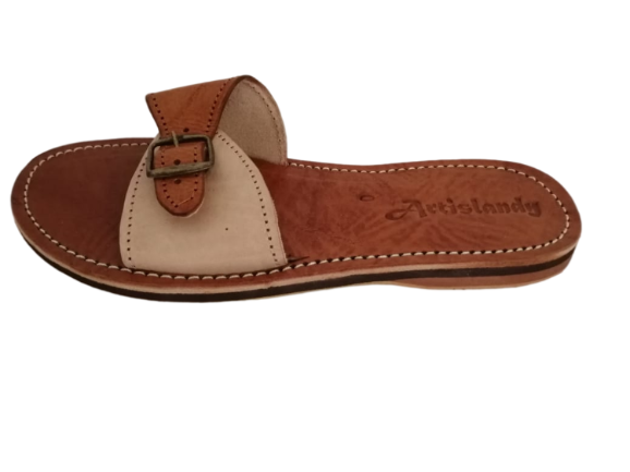 Sandale Cuir Médicale Beige Marron Flexible